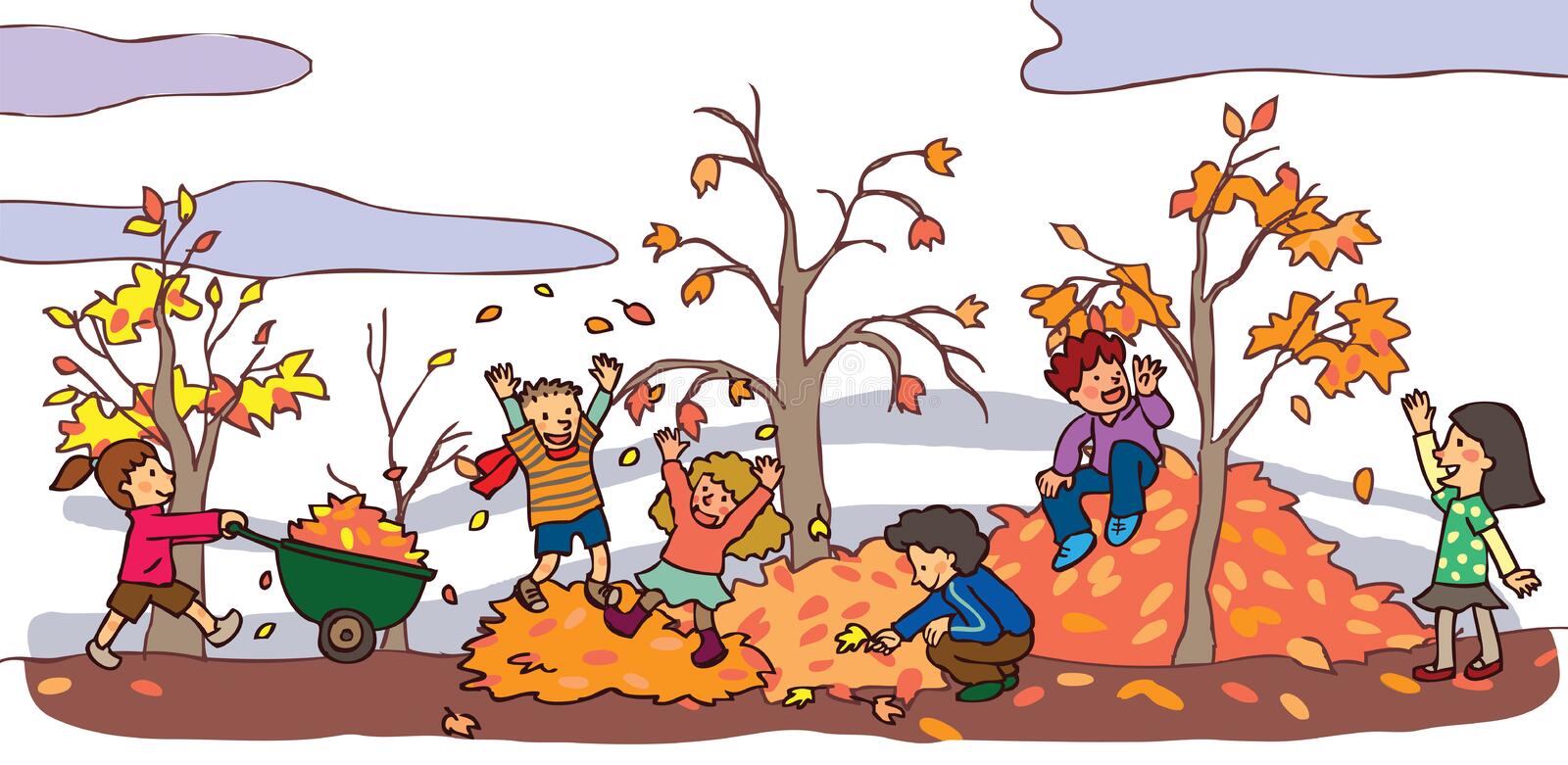 children having good time autumn landscape v falling leaves create vector 33475981
